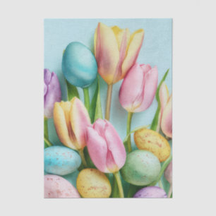 Colorful watercolor Flowers and Easter Eggs Tissue Paper