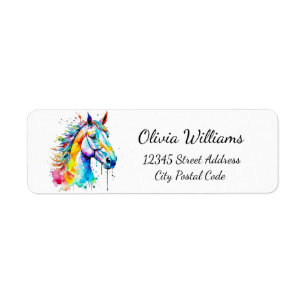 Colorful watercolor horse head design  return address label