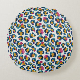 Colorful Watercolor Leopard Print Pattern Round Cushion