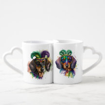 COLORFUL WATERCOLOR MARDI GRAS DACHSHUND DOGS