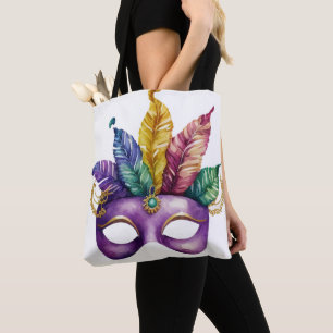 COLORFUL WATERCOLOR MARDI GRAS MASK TOTE BAG