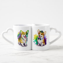COLORFUL WATERCOLOR MARDI GRAS PEMBROKE CORGIS