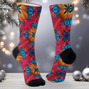 Colorful Watercolor Merry Christmas Pattern Socks