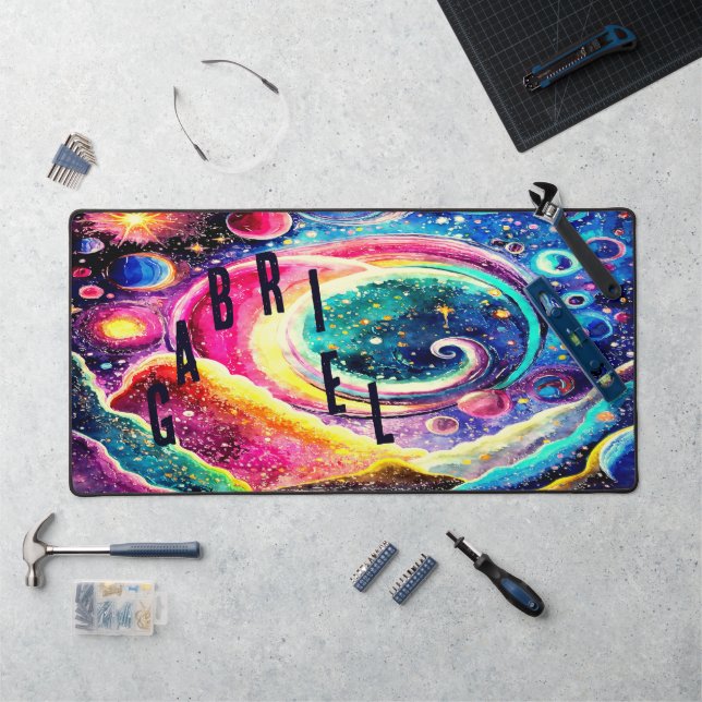 COLORFUL WATERCOLOR OUTER SPACE CUSTOMIZED DESIGN DESK MAT (Workstation)