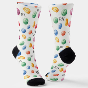 Colorful Watercolor Pills RX Symbol Pharmacy Sock
