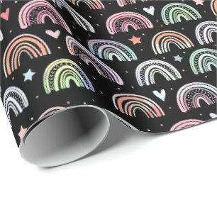Colorful Watercolor Rainbow arch pattern on black Wrapping Paper