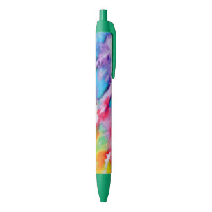Colorful Watercolor Rainbow Batik Tie Dye Pattern Black Ink Pen
