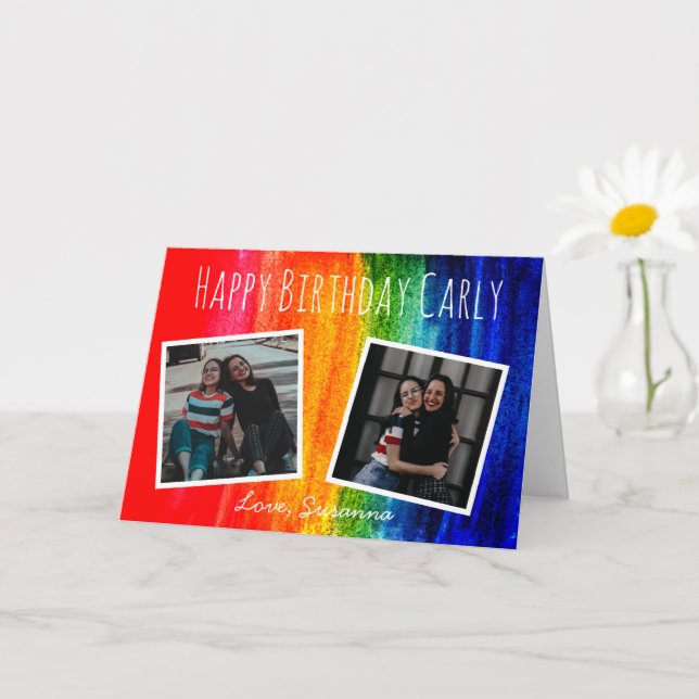 Colorful Watercolor Rainbow Photo Happy Birthday Card (Small Plant)