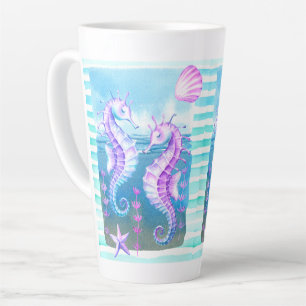 Colorful Watercolor Seahorses Latte Mug