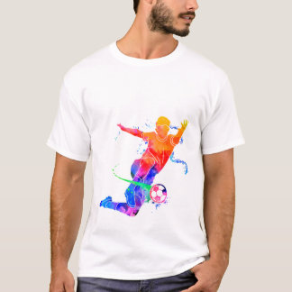 Colorful Watercolor Soccer Player Silhouette Graph T-Shirt