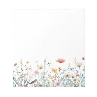 Colorful Watercolor Spring Blooms Floral Notepad
