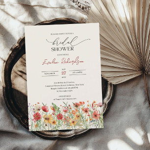 Colorful watercolor spring wildflowers bridal invitation