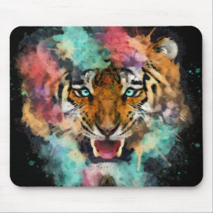 Colorful Watercolor Tiger Head Mouse Pad