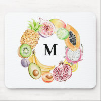 Colorful Watercolor Tropical Fruit Wreath Monogram