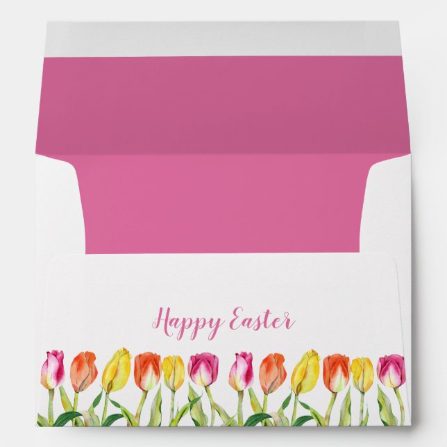 Colorful Watercolor Tulips Easter Envelope (Back (Bottom))