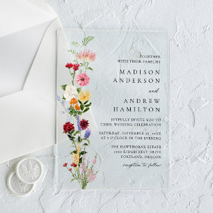 Colorful Watercolor Wildflower Wedding Acrylic Invitations