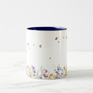 Colorful Watercolor Wildflower with Butterfly Two-Tone Coffee Mug