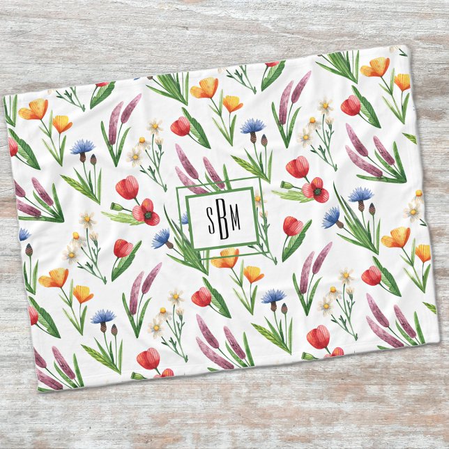 Colorful Watercolor Wildflowers Pattern Fleece Blanket (Creator Uploaded)