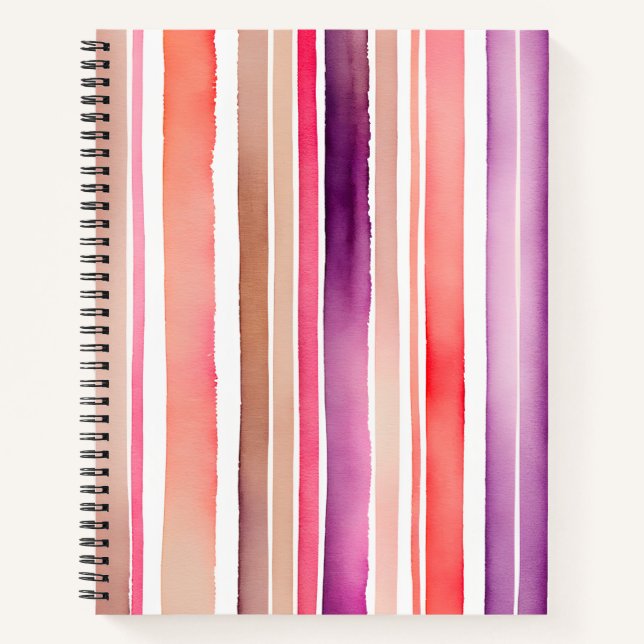 Colorful Watercolour Stripes Spiral Notebook (Front)