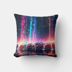 Colorful waterfalls in a magic landscape cushion