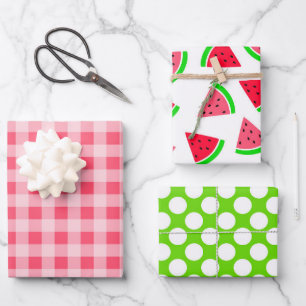Colorful Watermelon Dots and Gingham Wrapping Paper Sheet