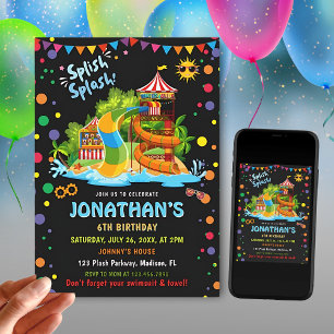 Colorful Waterslide Birthday   Splash Party  Invitation