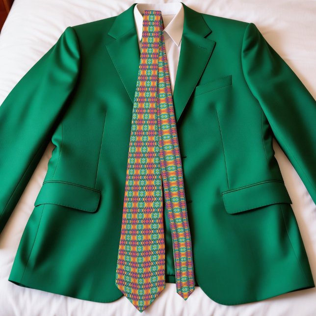 Colorful Waves And Diamonds Tie (Hand‑drawn diamonds, bold colors, and a retro twist. This tie is anything but ordinary.)