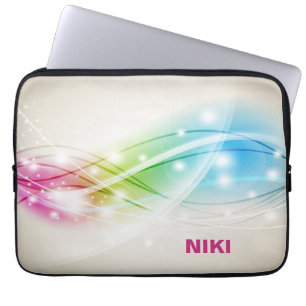 Colorful Waves Beige Background Monogram Laptop Sleeve