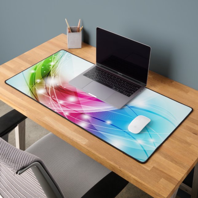 Colorful Waves Blue Background Desk Mat (Office 2)