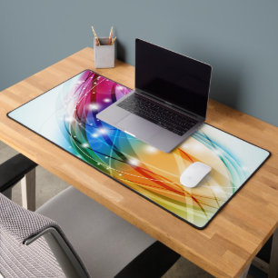 Colorful Waves Blue Background Desk Mat