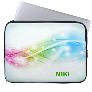 Colorful Waves Blue Background Monogram Laptop Sleeve