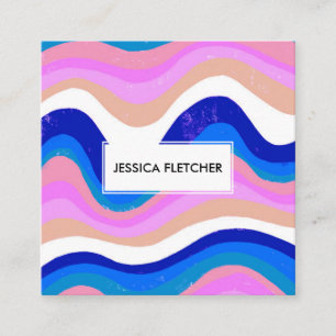 Colorful Wavy Stripes Minimalist Cool Square Business Card