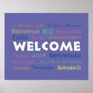Colorful Welcome Many Languages Modern Perwinkle  Poster