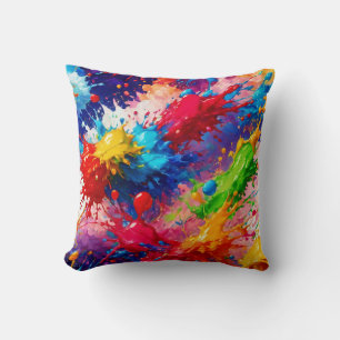Colorful Wet Paint Splash Design Cushion