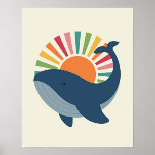 Colorful Whale and Sunburst Baby kids Poster