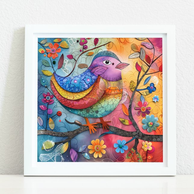 COLORFUL WHIMSICAL BIRD ILLUSTRATION POSTER (COLORFUL WHIMSICAL BIRD ILLUSTRATION POSTER)