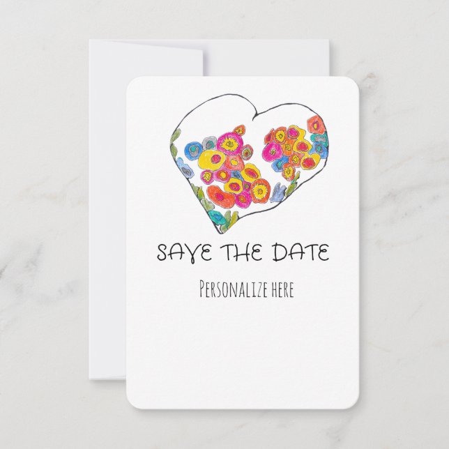 Colorful Whimsical Heart Save the Date (Front)