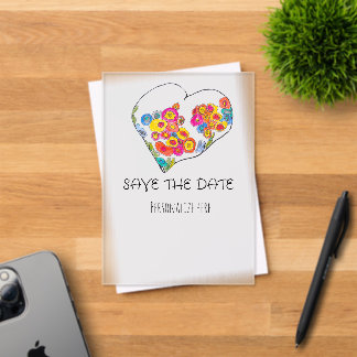 Colorful Whimsical Heart Save the Date Acrylic Invitations