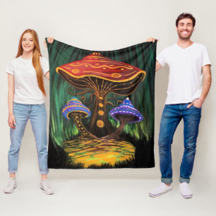 Colorful Whimsical Mushroom Cottagecore Cozy Throw Fleece Blanket