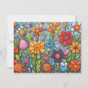 Colorful Whimsical Summer Flowers Postcard