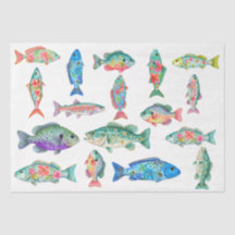 Colorful Whimsical Watercolor Floral Fish