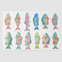 Colorful Whimsical Watercolor Floral Fish