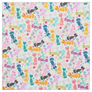 Colorful Whimsy Kitties Fabric