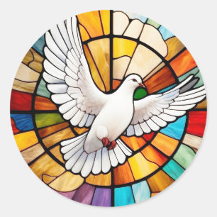 Colorful White Dove Stained Glass Bird Classic Round Sticker