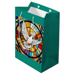 Colorful White Dove Stained Glass Bird Medium Gift Bag