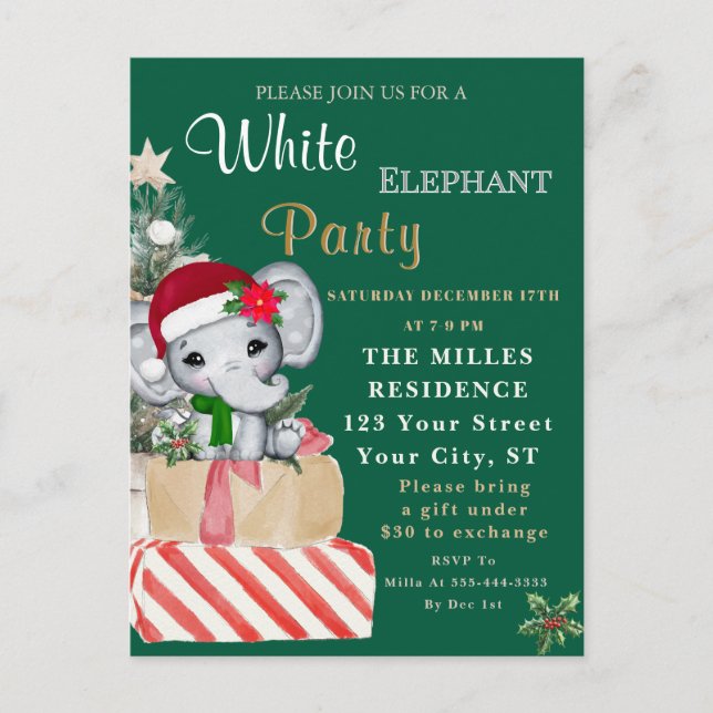 Colorful White Elephant Christmas Holiday Party  (Front)