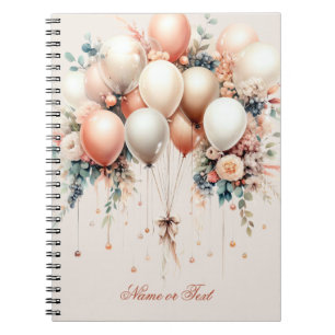 Colorful White Peach Floral Balloons Elegant Notebook