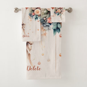 Colorful White Peach Floral Balloons Elegant Party Bath Towel Set