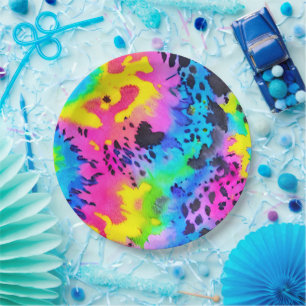 Colorful Wild Cheetah Tye Dye Pattern  Paper Plate