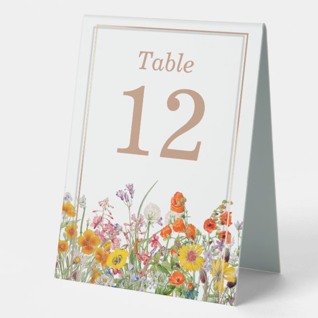 Colorful Wild Flowers Country Wedding Table Number (Front)